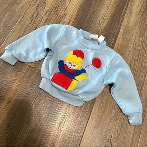 Vintage baby boy light blue crew sweatshirt with CLOWN appliqué size 24 mo